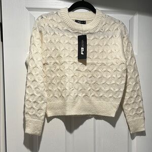 FB Sister Cream Cable Knit Crewneck Sweater